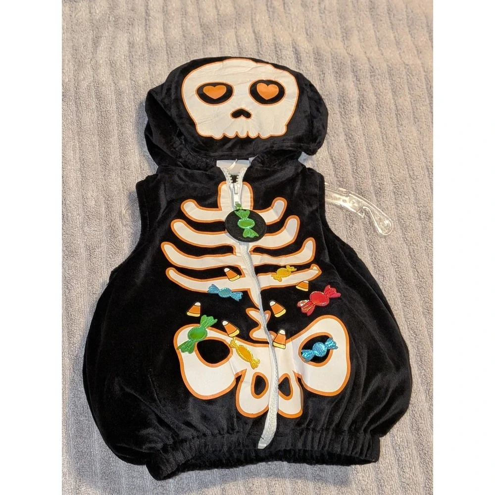 Hallow's‎ Eve Halloween Skeleton Candy Vest Costume 6-9 Months Hooded NEW